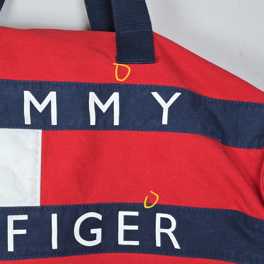 Vintage Tommy Hilfiger Red White Blue Tote Duffel Bag Large Zip Gym Activewear - Picture 8 of 14